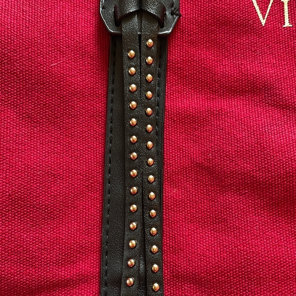 Victoria Secret red canvas tote with faux leather trim/ straps. Stud detail Moto - Picture 7 of 12
